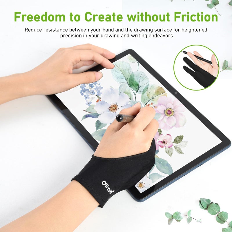 OTraki Drawing Glove 4pcs Large Artist Glove for Drawing Tablet, Paper Sketching, iPad, Monitor Painting, Two Finger for Right Hand and Left Hand, Smudge Guard 3.54 x 8.46 inch - Image 4